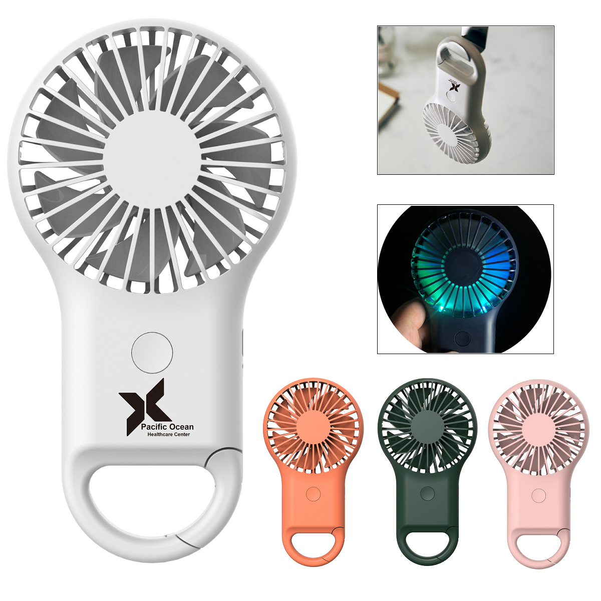 Rechargeable Handled Fan with Carabiner