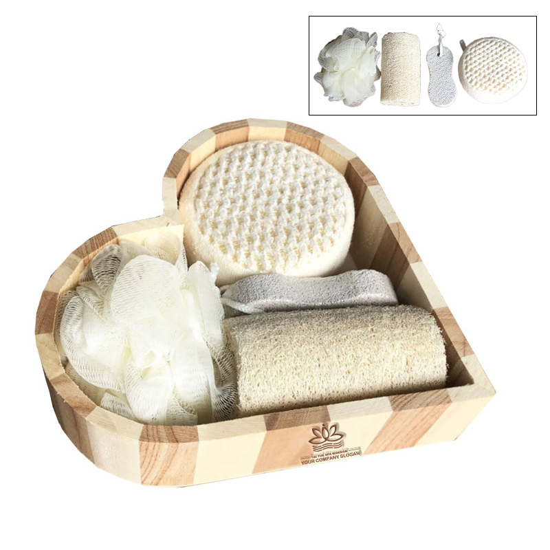 Heart-shaped Natural Wooden Bath Spa Gift Set
