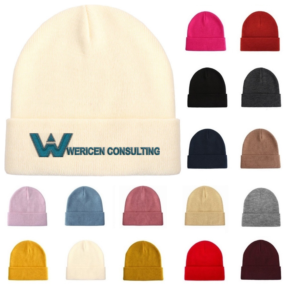 Knit Beanie with Cuff-Embroidery 