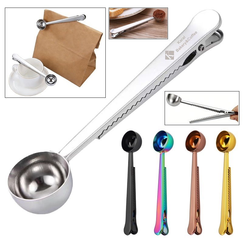 Stainless Steel Coffee Scoop and Clip
