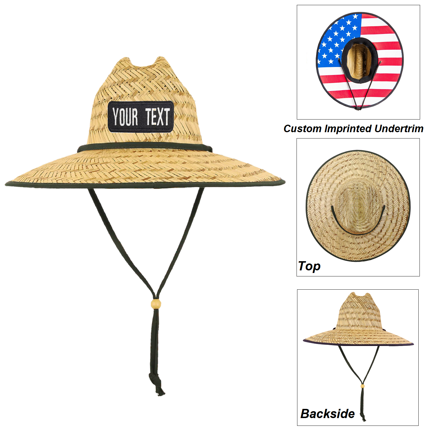 Straw Lifeguard Hat with custom Woven Patch Logo